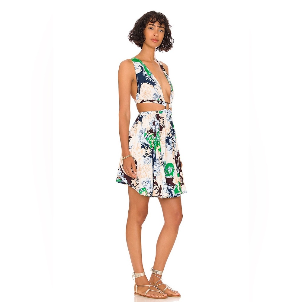NWT Agua Bendita Gillian Cardumen Print Cutout Mini Dress Sz L Spring Summer - Picture 2 of 8